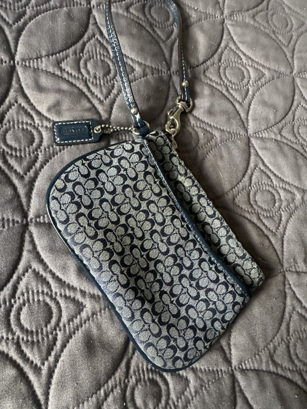 Coach Signature Mini C Jacquard Top-Zip Wristlet